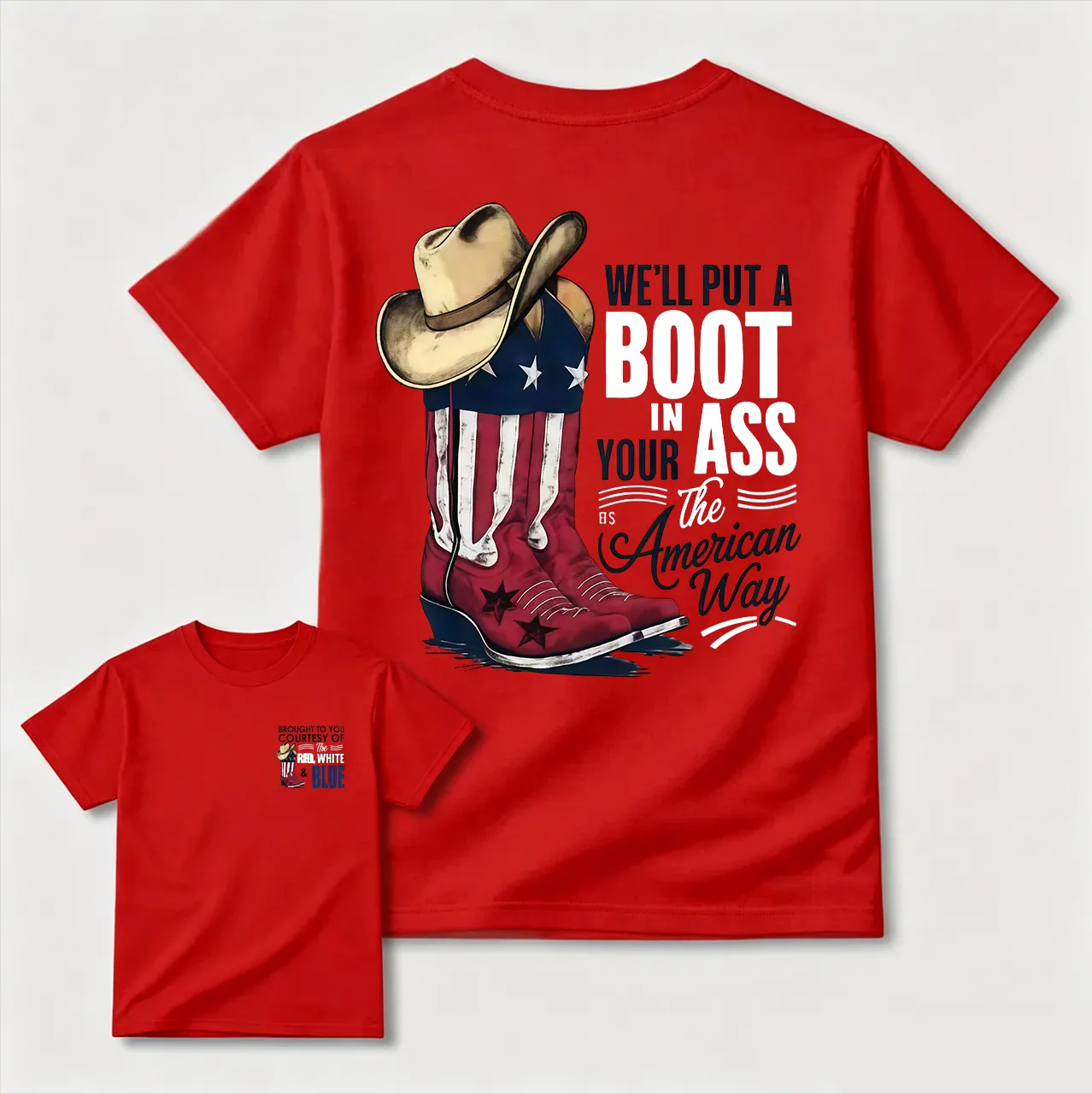 American Cowboy Boots Patriotic Graphic T-Shirt
