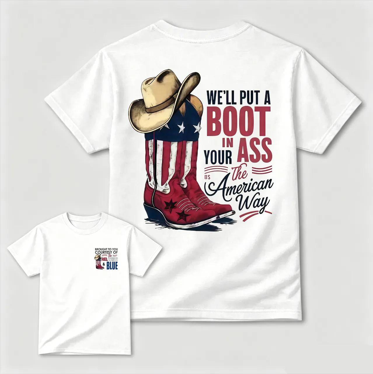 American Cowboy Boots Patriotic Graphic T-Shirt