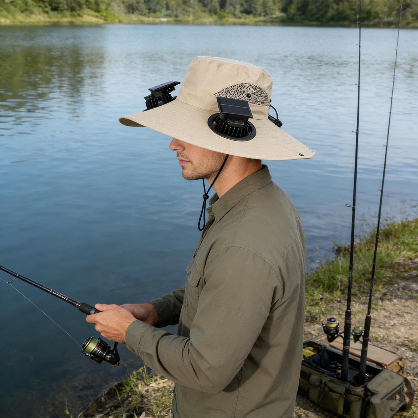 Fishing Hat with Fans, 2025 New Ultralight Solar Fan Sun Hat, Wide Brim Solar Fan Hat Outdoor Fishing UPF 50+