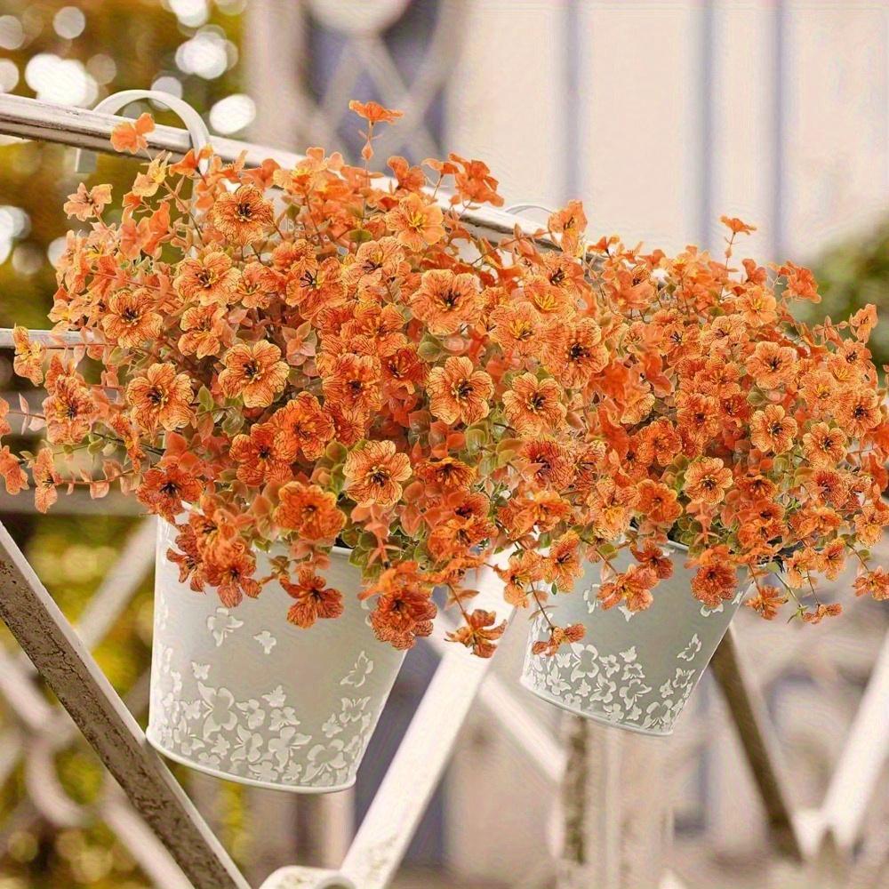 12 Bundles Orange Faux Fall Mums, UV Resistant Artificial Outdoor Flowers for Porch Planters