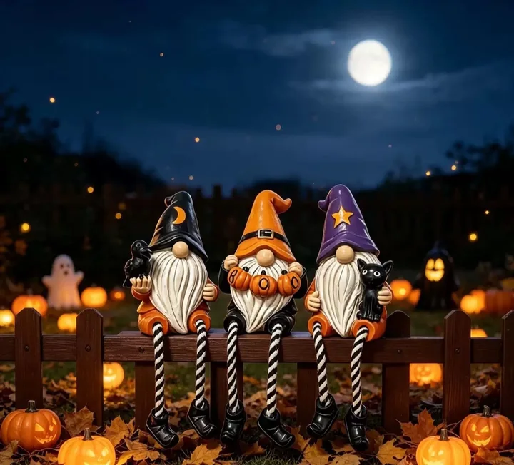 Spooky Halloween Gnome Ornaments Set, Hand-Painted Resin Figurines with Crow, Pumpkin, Black Cat Designs, Cute Fall Table Decor for Home Mantel Shelf - Ideal Gift for Indoor Recreation