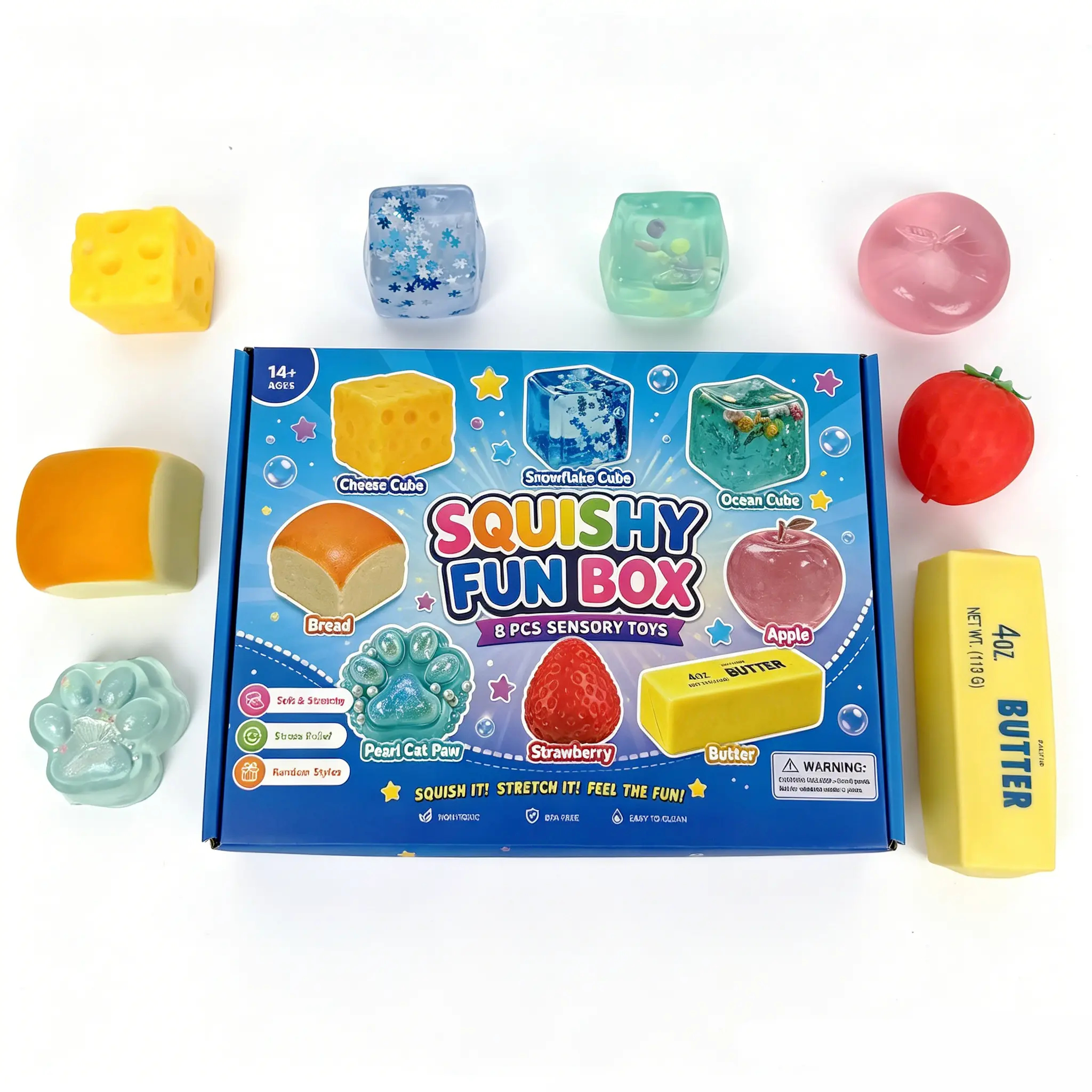 8-Pcs Squishies Pack, Cute Animal Shapes Squishy Stress Balls, Soft Squeeze Malt Sugar Slow-Rebound Fidget Sensory Toy, Party Favor & Holiday Gift for Festive Supplies