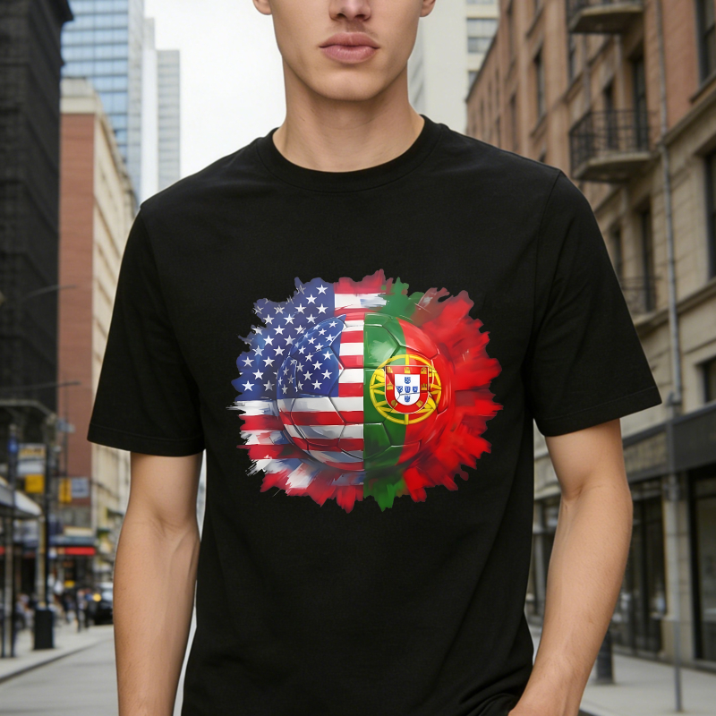 American And Portuguese Flag Soccer Ball Design Unisex Classic T-shirt