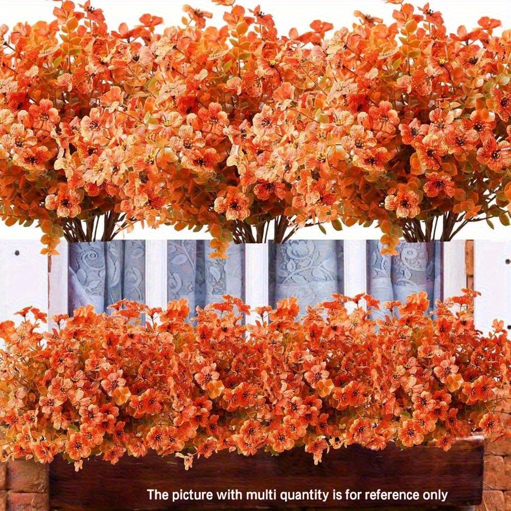 12 Bundles Orange Faux Fall Mums, UV Resistant Artificial Outdoor Flowers for Porch Planters