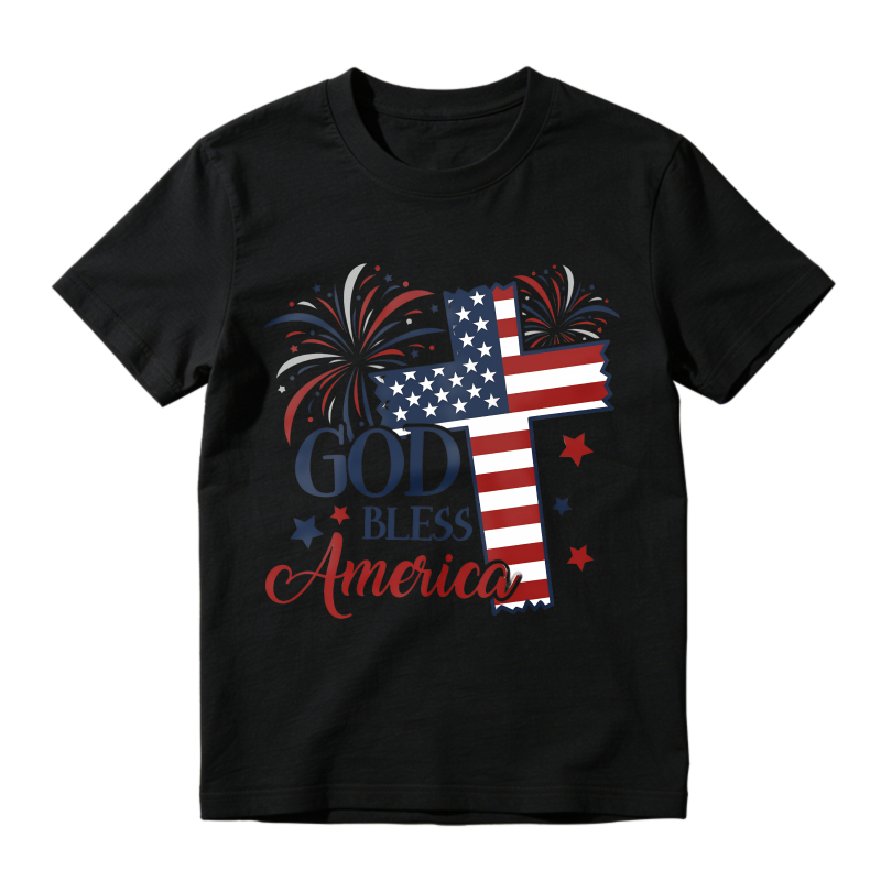 American Flag Cross Fireworks God Bless America Unisex Classic T-shirt