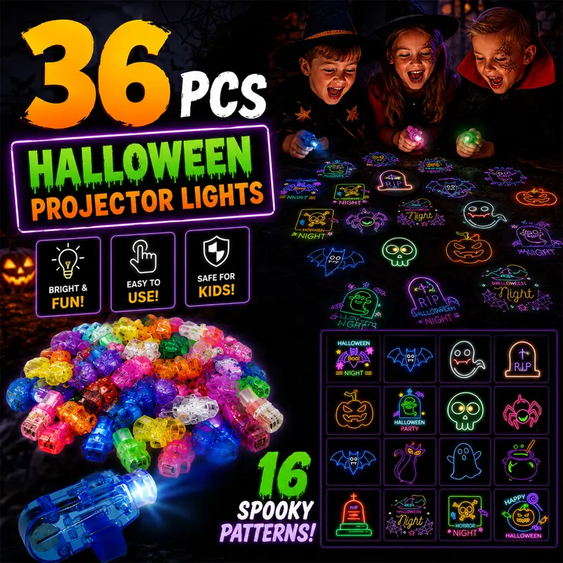 36 PCS Halloween LED Finger Lights, Halloween Party Favors for Kids LED Light Up Toys Classroom Rewards Gifts, Halloween Treats Goody Bag Filler