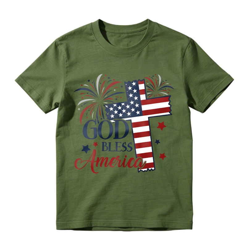 American Flag Cross Fireworks God Bless America Unisex Classic T-shirt