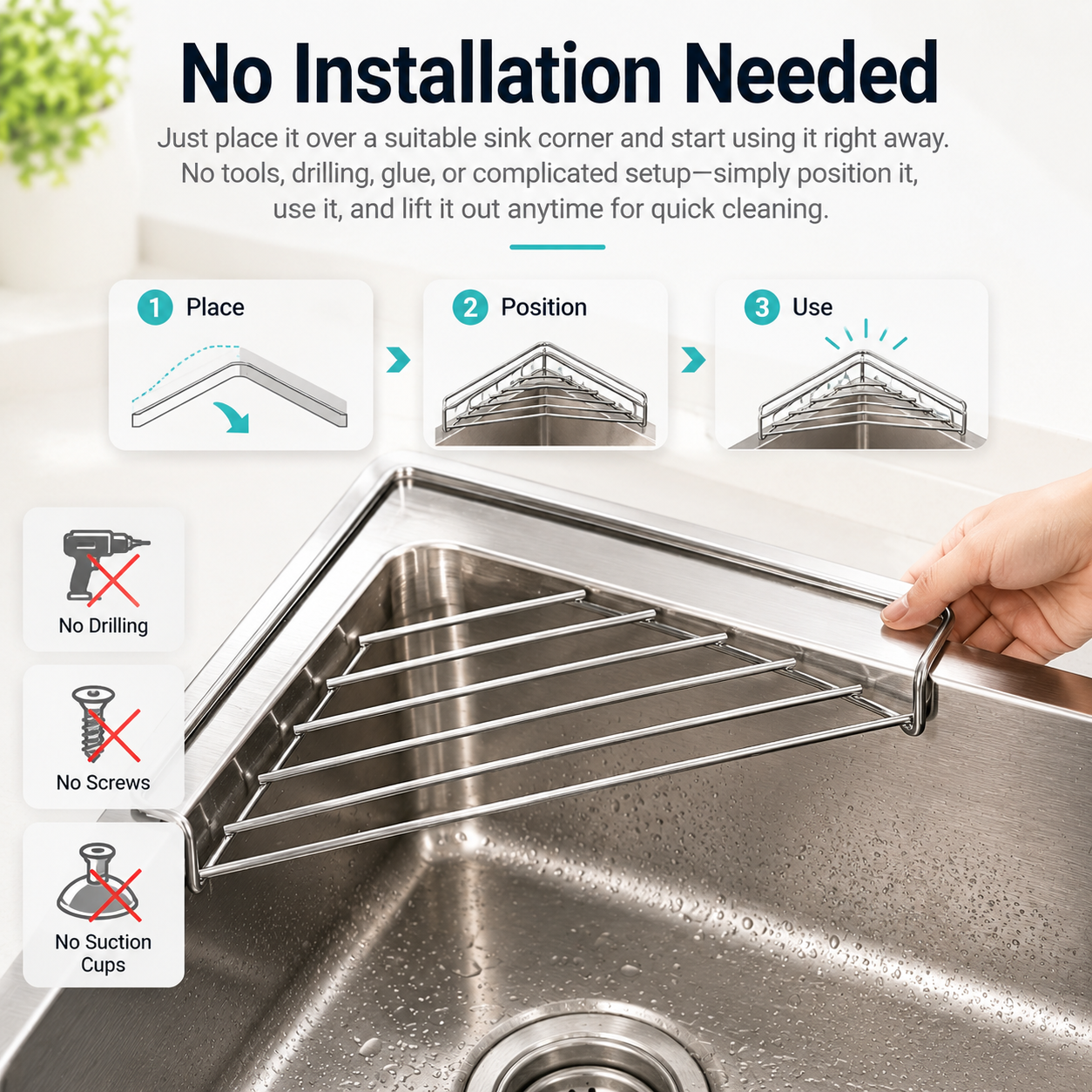 No installation corner sink rack