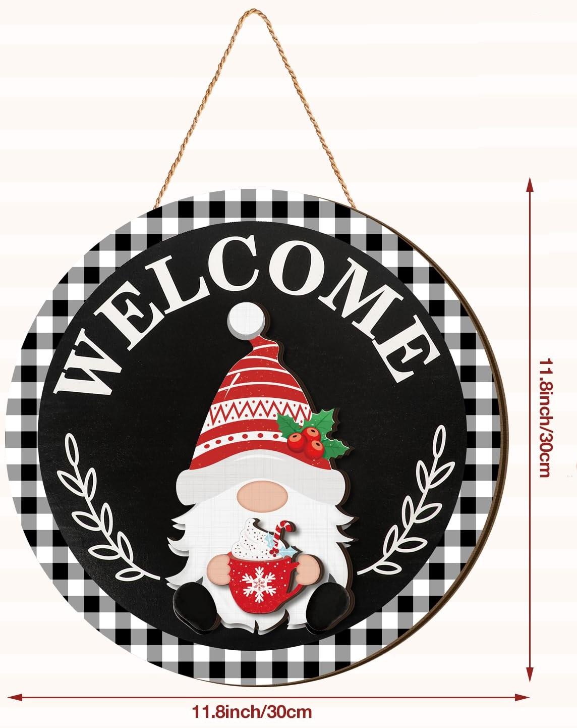 Gejoy Interchangeable Gnome Decor Halloween Welcome Sign Wooden Sign With Detachable Gnome Hats Magnet Wall Hanging For Home Graden Porch Halloween Christmas Thanksgiving Autumn Party, Season Gnomes Decor, Housewarming Gift, Door Wreath