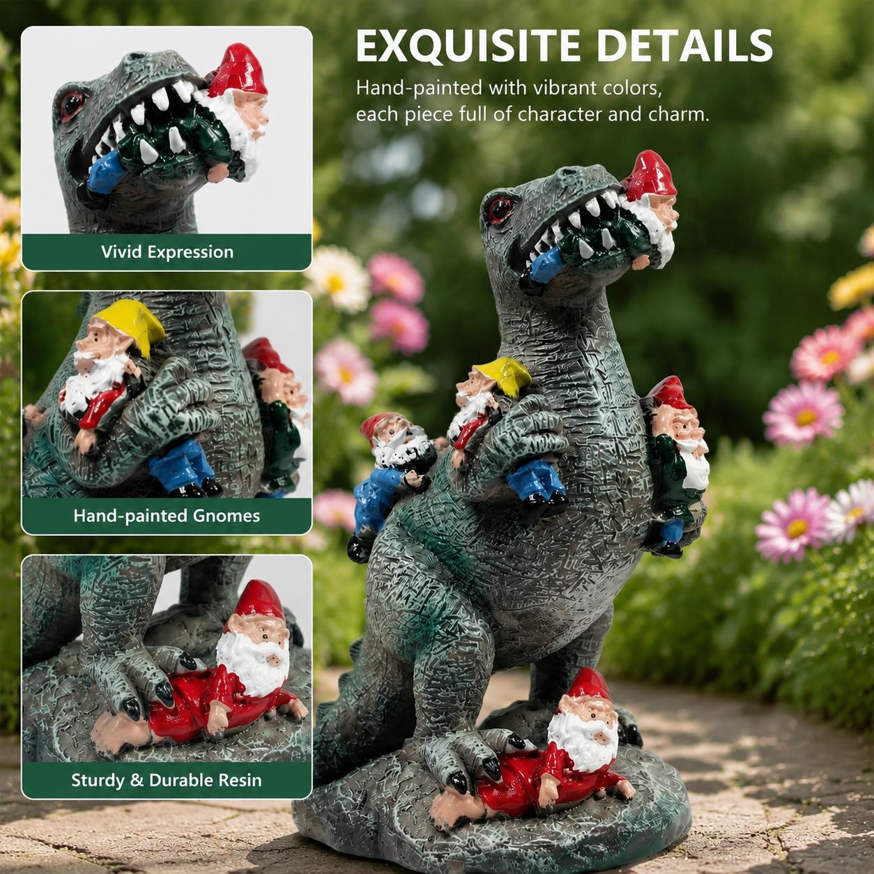 Dinosaur-themed garden decorations, creative cute gnome and dinosaur garden decor, resin craft, home garden decoration, garden gnome statues sports event souvenir Dinosaur-themed garden decorations, creative cute gnome and dinosaur garden decor, resin craft, home garden decoration, garden gnome statues sports event souvenir