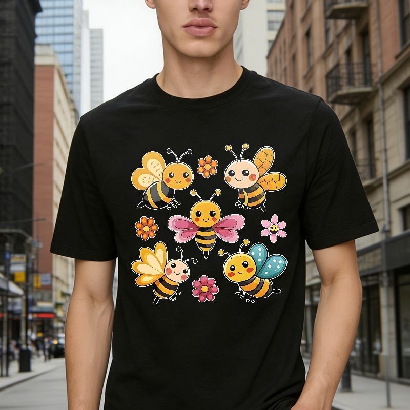 Cute Bees And Flowers Design Unisex Classic T-shirt
