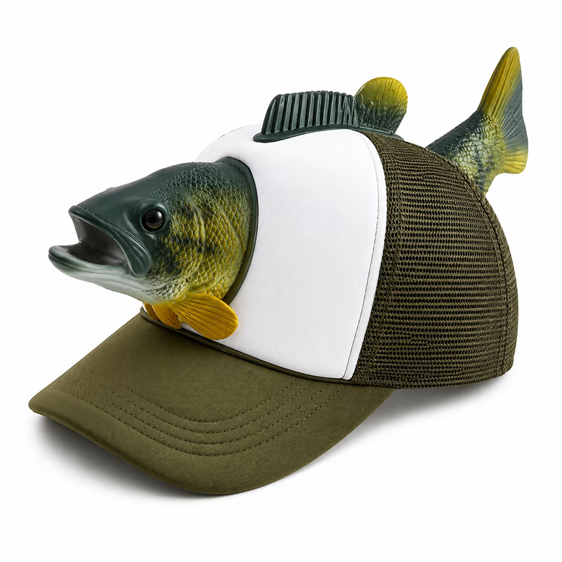 Fishing Lover 3D Fish Hat, Novelty Outdoor Adjustable Cap, Unique Trout 3D Design for Anglers, Camping, Hiking, and Fun Gift