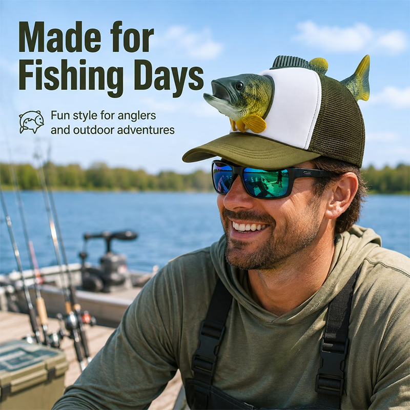Fishing Lover 3D Fish Hat, Novelty Outdoor Adjustable Cap, Unique Trout 3D Design for Anglers, Camping, Hiking, and Fun Gift
