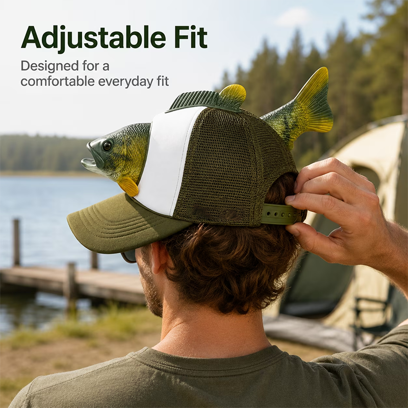 Fishing Lover 3D Fish Hat, Novelty Outdoor Adjustable Cap, Unique Trout 3D Design for Anglers, Camping, Hiking, and Fun Gift
