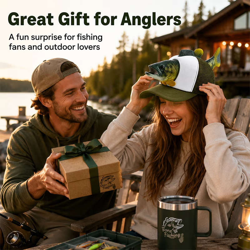 Fishing Lover 3D Fish Hat, Novelty Outdoor Adjustable Cap, Unique Trout 3D Design for Anglers, Camping, Hiking, and Fun Gift