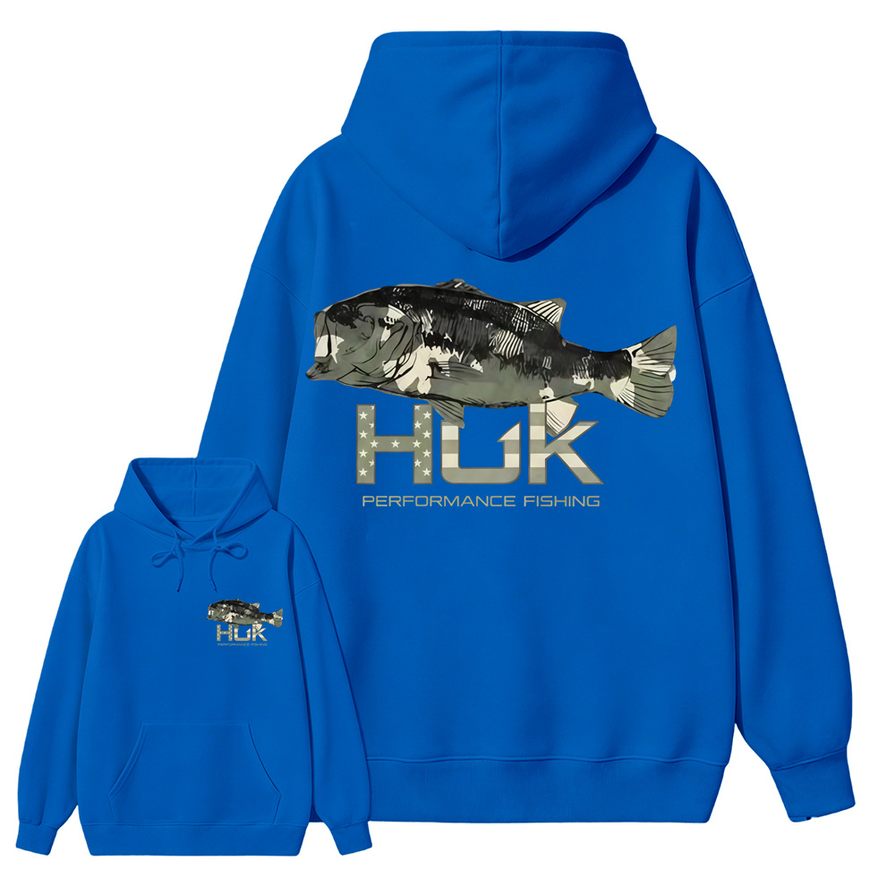 HUK Performance Fishing Hoodie, Camo Bass Graphic Outdoor Fishing Hoodie