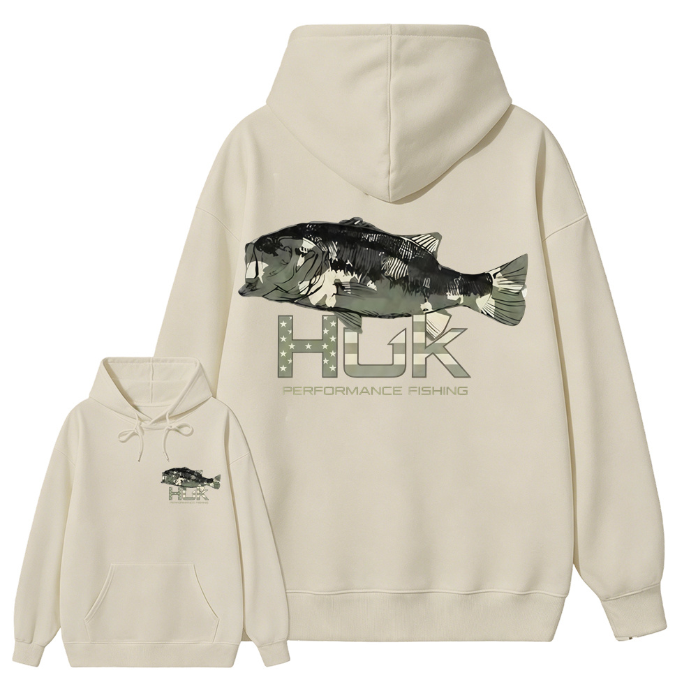 HUK Performance Fishing Hoodie, Camo Bass Graphic Outdoor Fishing Hoodie