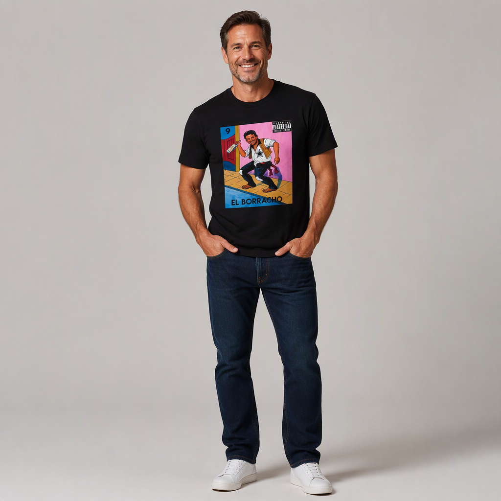 El Borracho Mexican Loteria Card T-Shirt - Funny Drinking Parental Advisory Graphic Tee for Men