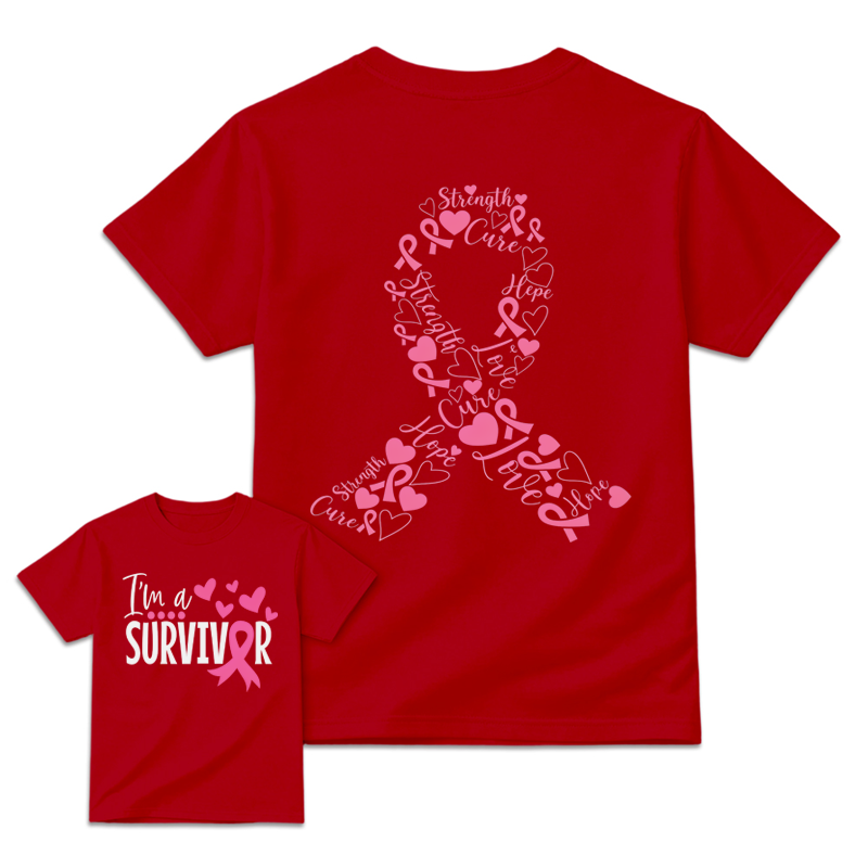 Women's Pink Ribbon & Heart T-shirt, Breast Cancer Awareness Shirt