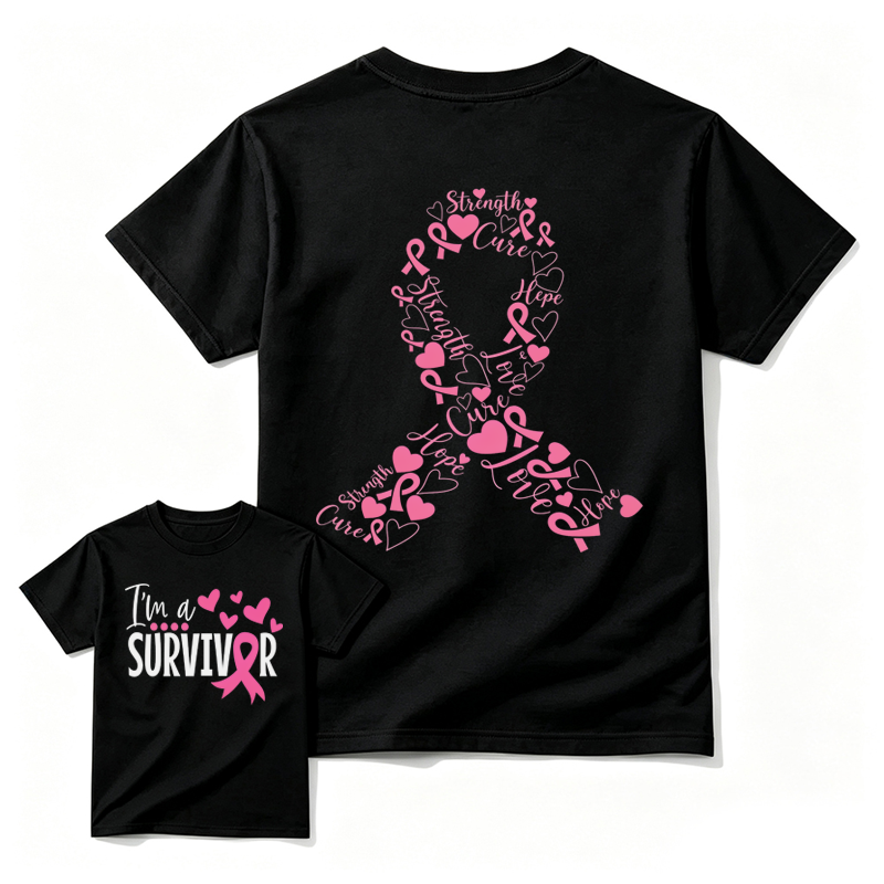 Women's Pink Ribbon & Heart T-shirt, Breast Cancer Awareness Shirt