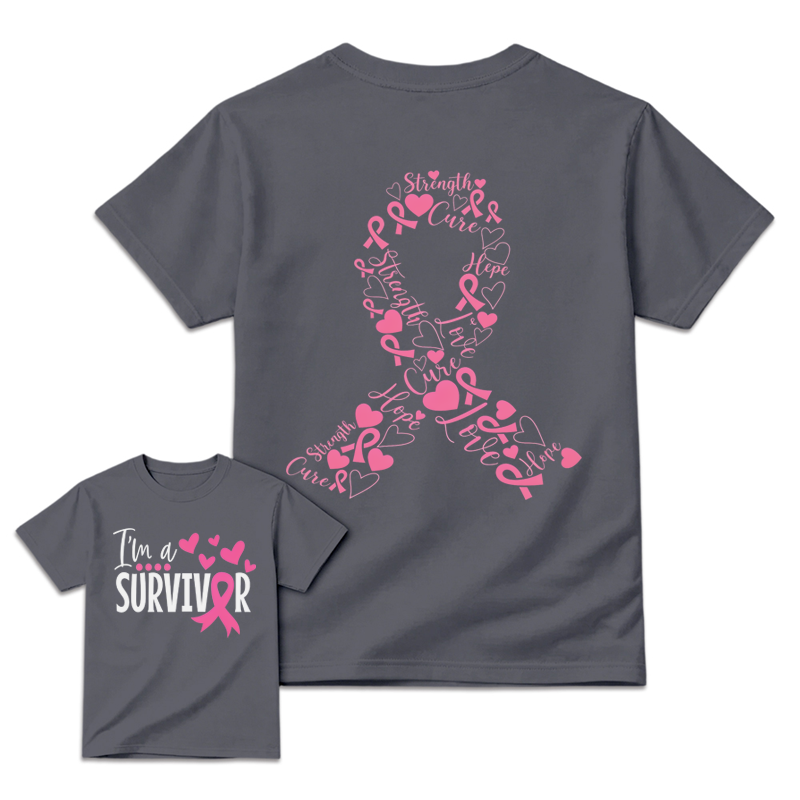 Women's Pink Ribbon & Heart T-shirt, Breast Cancer Awareness Shirt