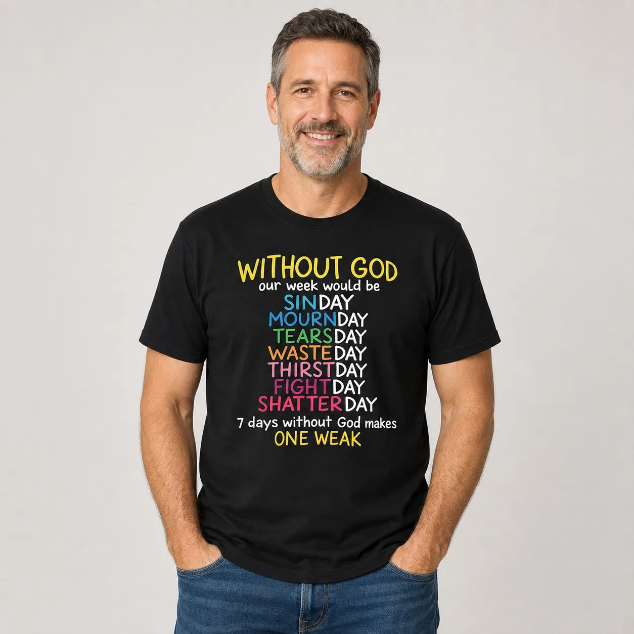 Without God Our Week Would Be One Weak Funny Religious Wordplay Unisex Classic T-shirt