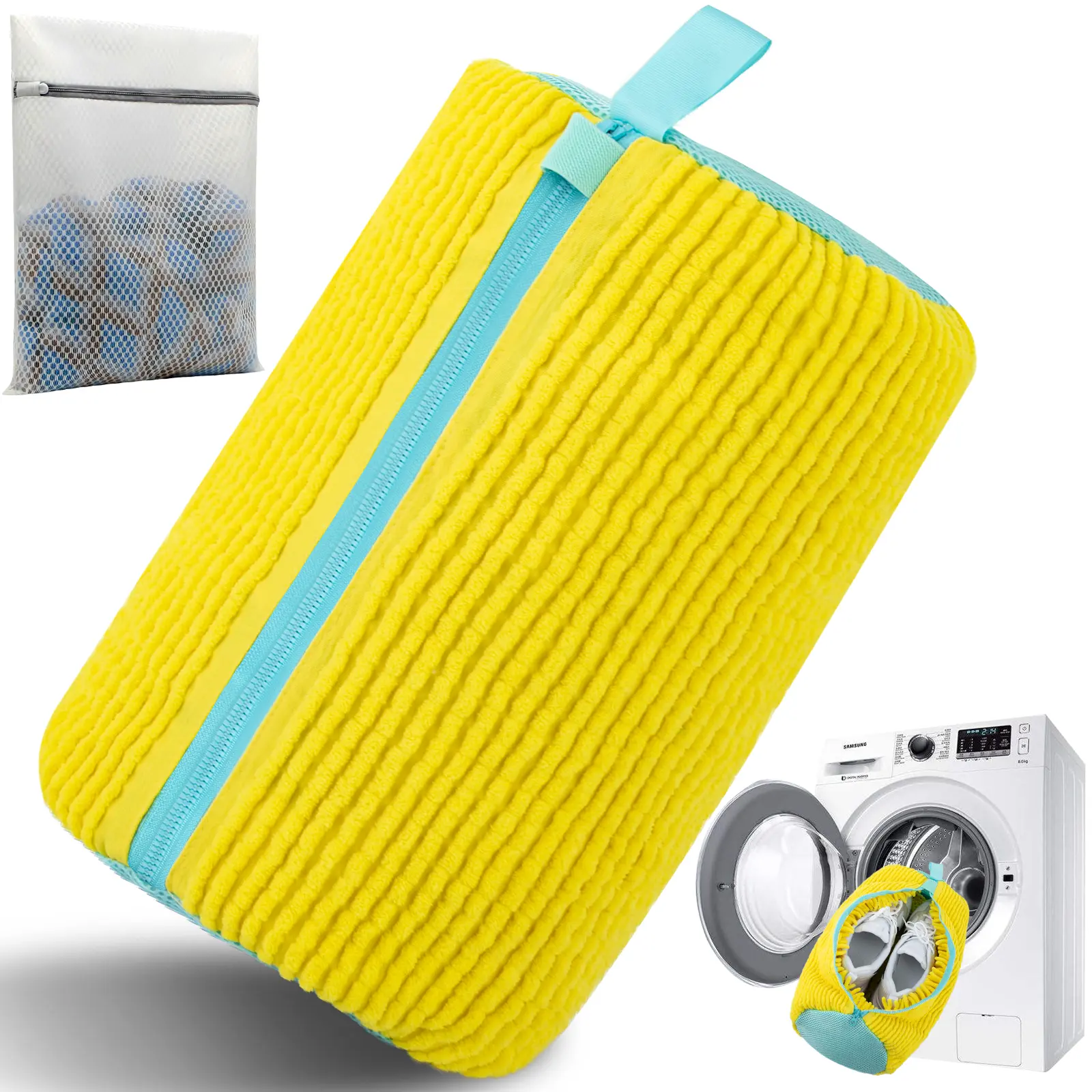 Premium Chenille Shoe Washing Bag for Washing Machine, Heavy Duty Microfiber Sneaker Cleaner & Protection Pouch, Anti-Deformation Laundry Bag for Gym Shoes 