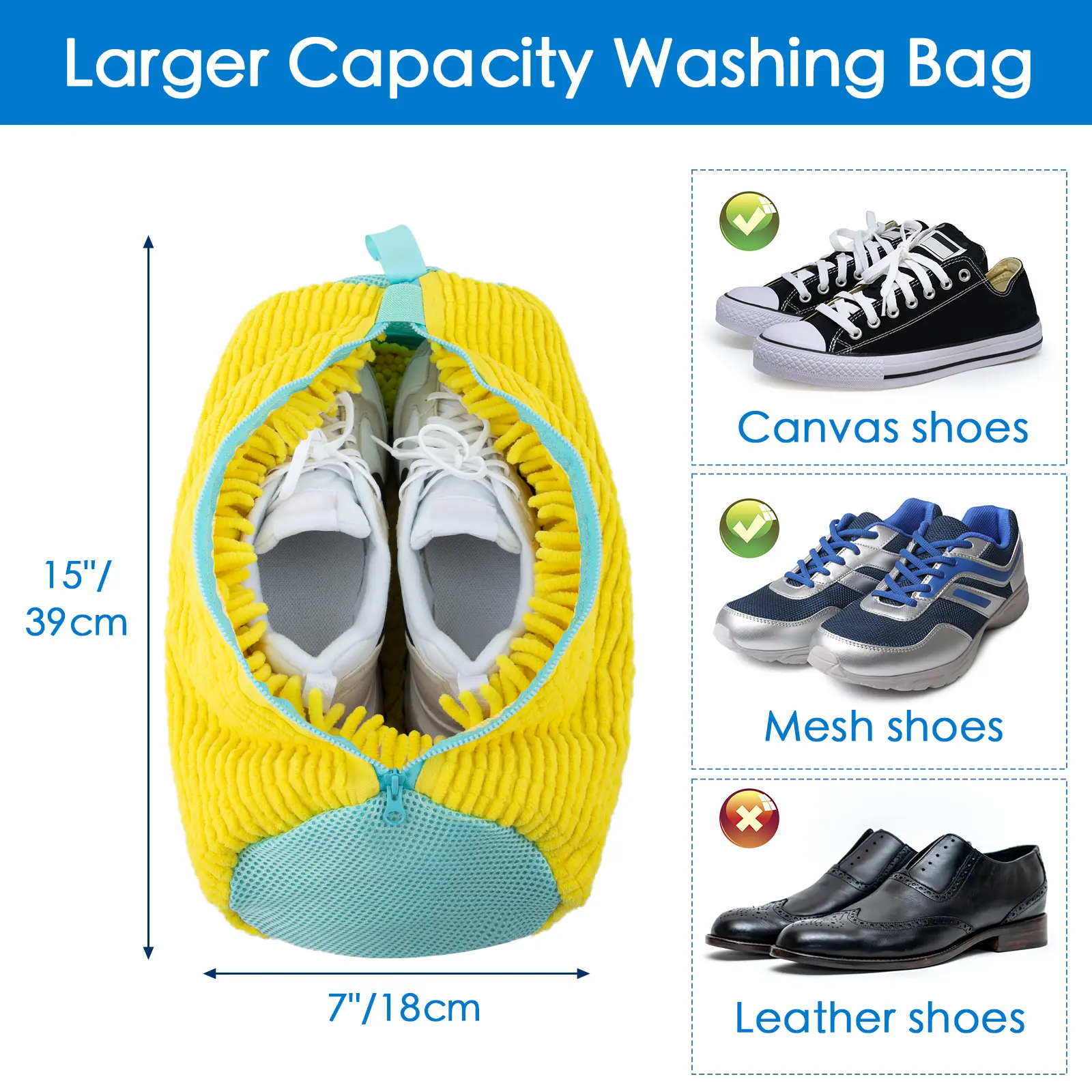 Premium Chenille Shoe Washing Bag for Washing Machine, Heavy Duty Microfiber Sneaker Cleaner & Protection Pouch, Anti-Deformation Laundry Bag for Gym Shoes 