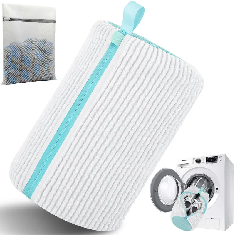 Premium Chenille Shoe Washing Bag for Washing Machine, Heavy Duty Microfiber Sneaker Cleaner & Protection Pouch, Anti-Deformation Laundry Bag for Gym Shoes 