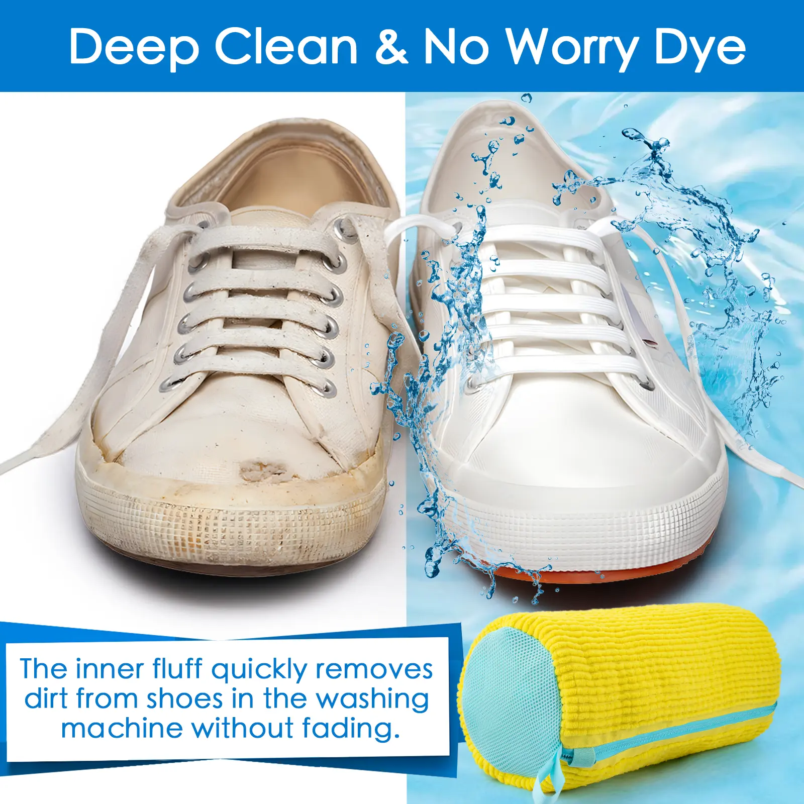 Premium Chenille Shoe Washing Bag for Washing Machine, Heavy Duty Microfiber Sneaker Cleaner & Protection Pouch, Anti-Deformation Laundry Bag for Gym Shoes 