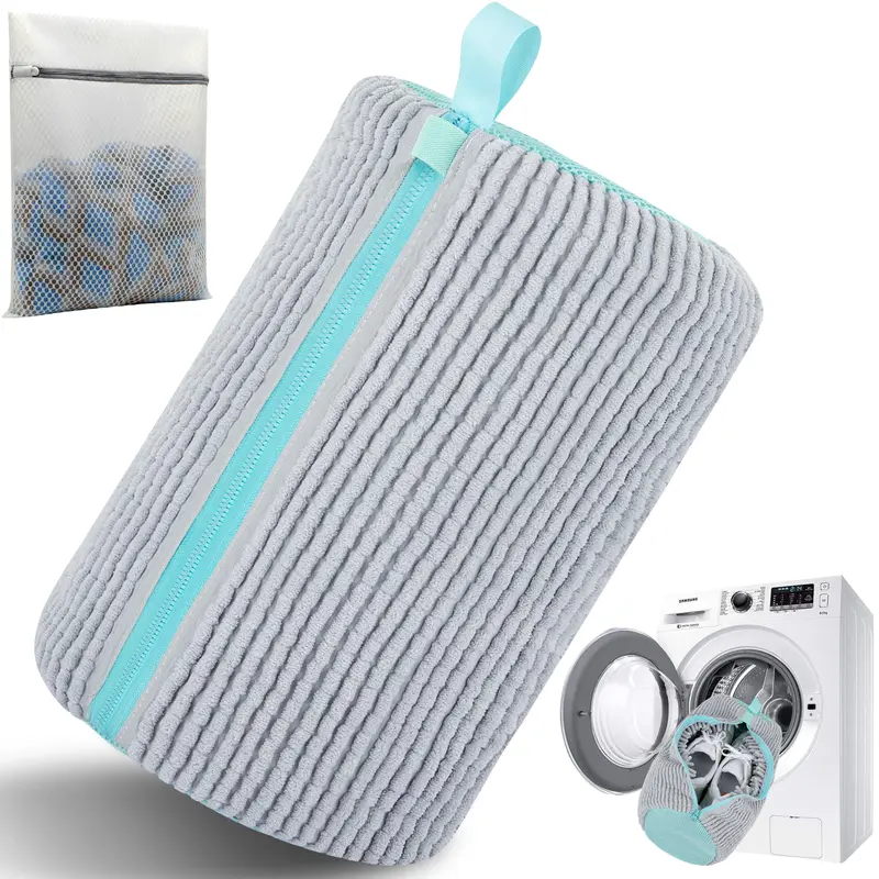 Premium Chenille Shoe Washing Bag for Washing Machine, Heavy Duty Microfiber Sneaker Cleaner & Protection Pouch, Anti-Deformation Laundry Bag for Gym Shoes 