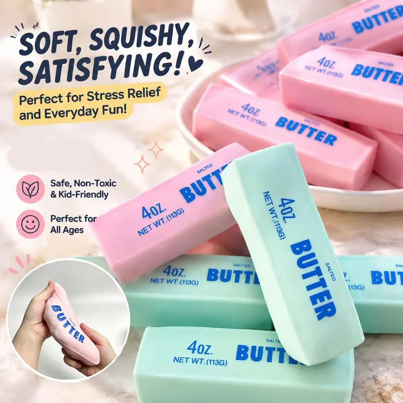 ✨ASMR Butter Bar Squishy Sensory Toy - Satisfying Crunchy Sound Squeeze Toy for Kids & Adults Stress Relief 🧈