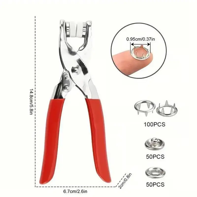 100 pcs Metal Snap Fasteners Kit, 9.5mm Colorful Prong Snaps Buttons with Fastener Pliers Tool, No-Sew Buttons Sewing Craft Snaps for Baby Clothes, DIY Crafts