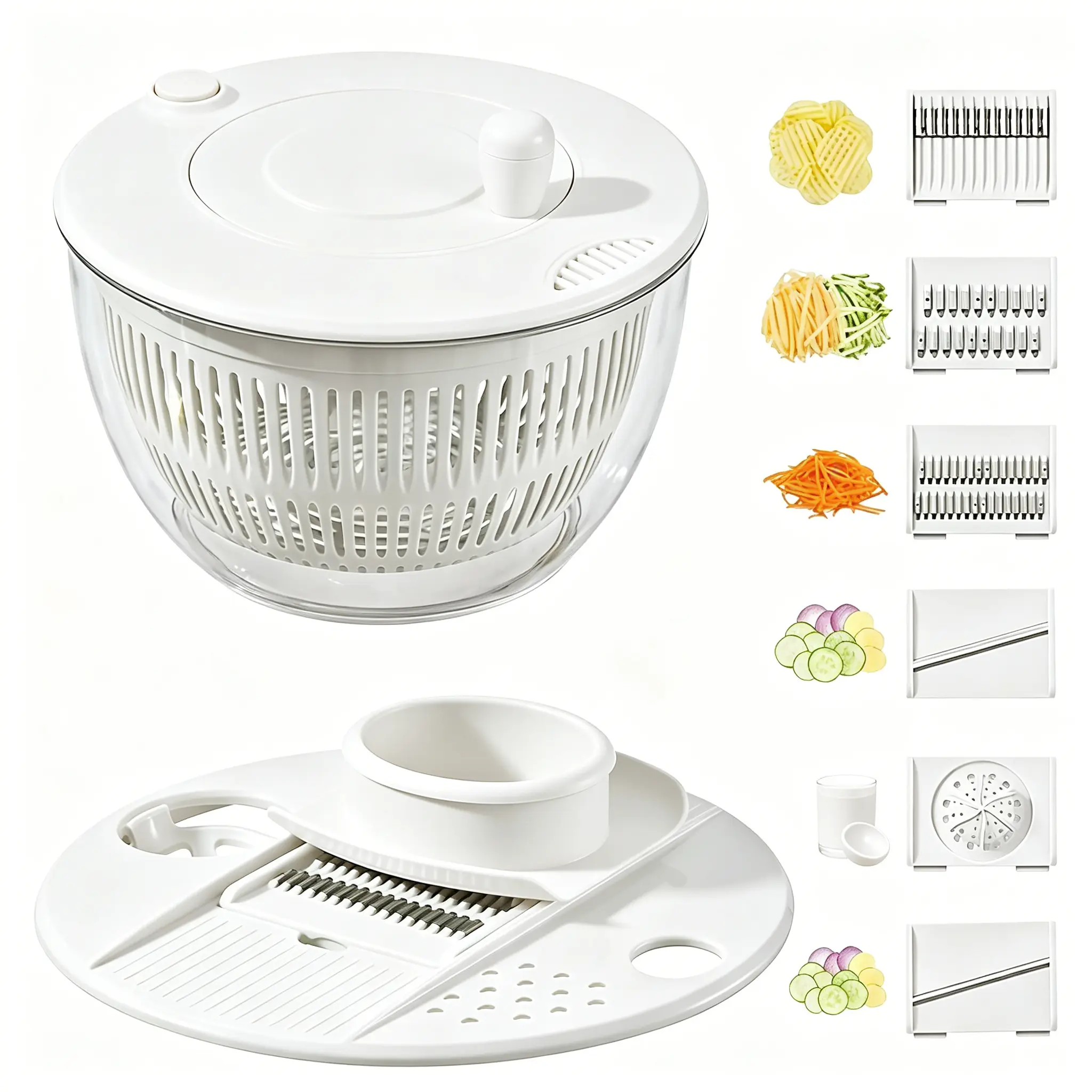 🥗 5-in-1 Salad Spinner & Vegetable Slicer Set – Wash, Dry, Slice & Prep Fruits and Veggies with Ease
