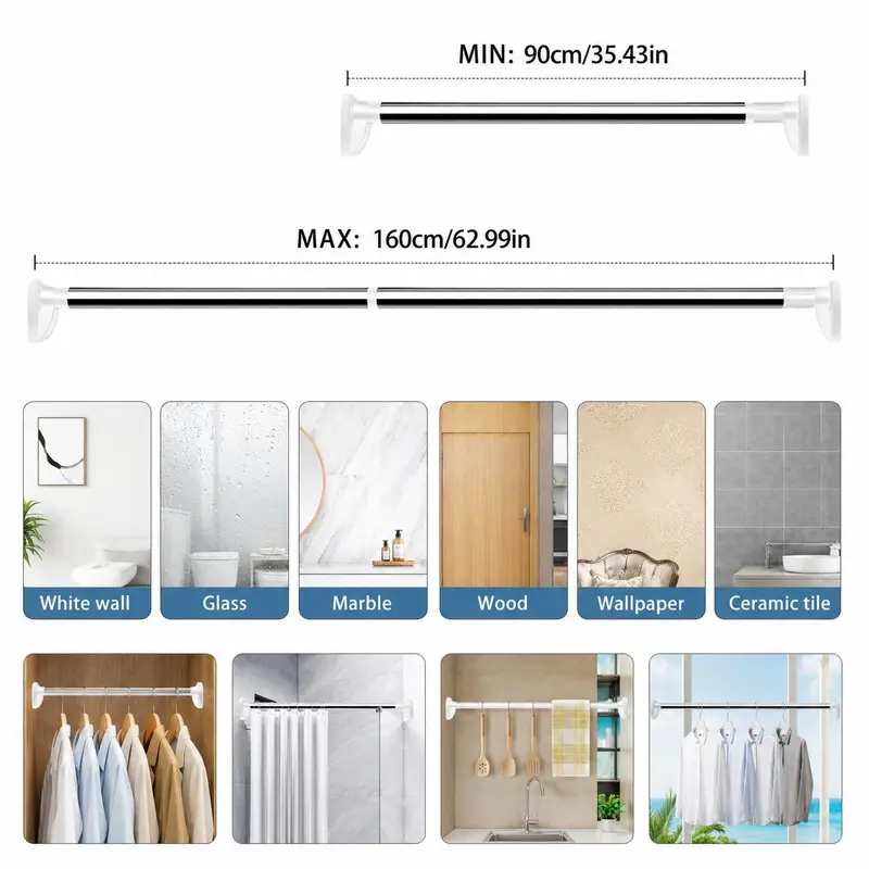 ✨ Adjustable Tension Rod – Drill-Free Expandable Clothes Drying & Storage Bar for Closets, Bathrooms & Laundry Rooms