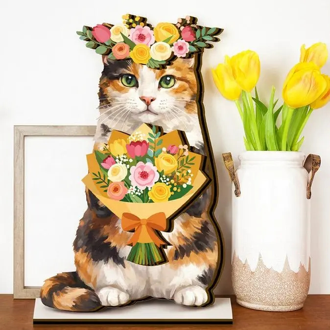 Pat Sign Gift Halloween Decor Cat Ornaments Wooden Sign Cat Desk Decor Interchangeable Pet Decor with Magnet Detachable Hats for Summer Halloween Autumn Holiday Seasonal Birthday Party, Gift for Pet Owning Families and Cat Lovers