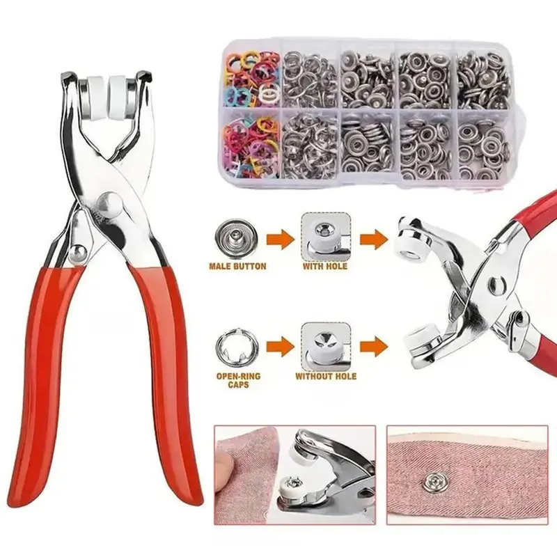 100 pcs Metal Snap Fasteners Kit, 9.5mm Colorful Prong Snaps Buttons with Fastener Pliers Tool, No-Sew Buttons Sewing Craft Snaps for Baby Clothes, DIY Crafts