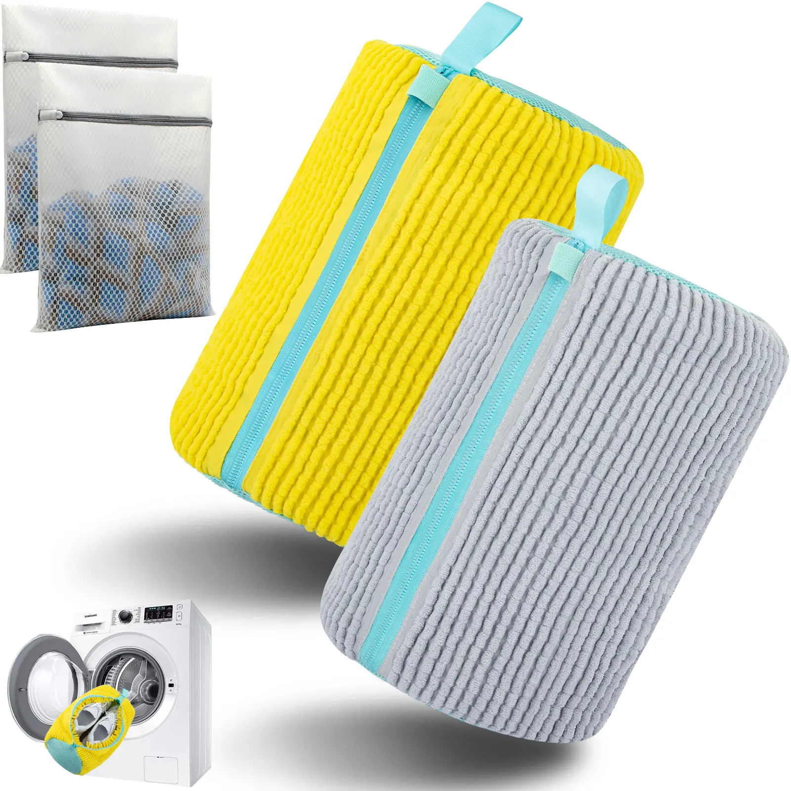 Premium Chenille Shoe Washing Bag for Washing Machine, Heavy Duty Microfiber Sneaker Cleaner & Protection Pouch, Anti-Deformation Laundry Bag for Gym Shoes 