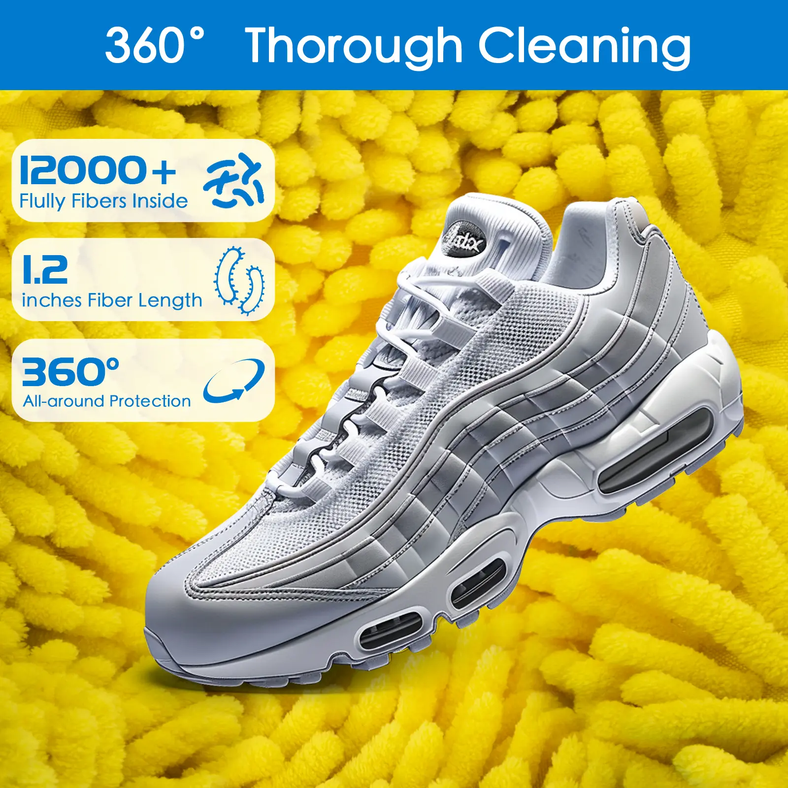 Premium Chenille Shoe Washing Bag for Washing Machine, Heavy Duty Microfiber Sneaker Cleaner & Protection Pouch, Anti-Deformation Laundry Bag for Gym Shoes 