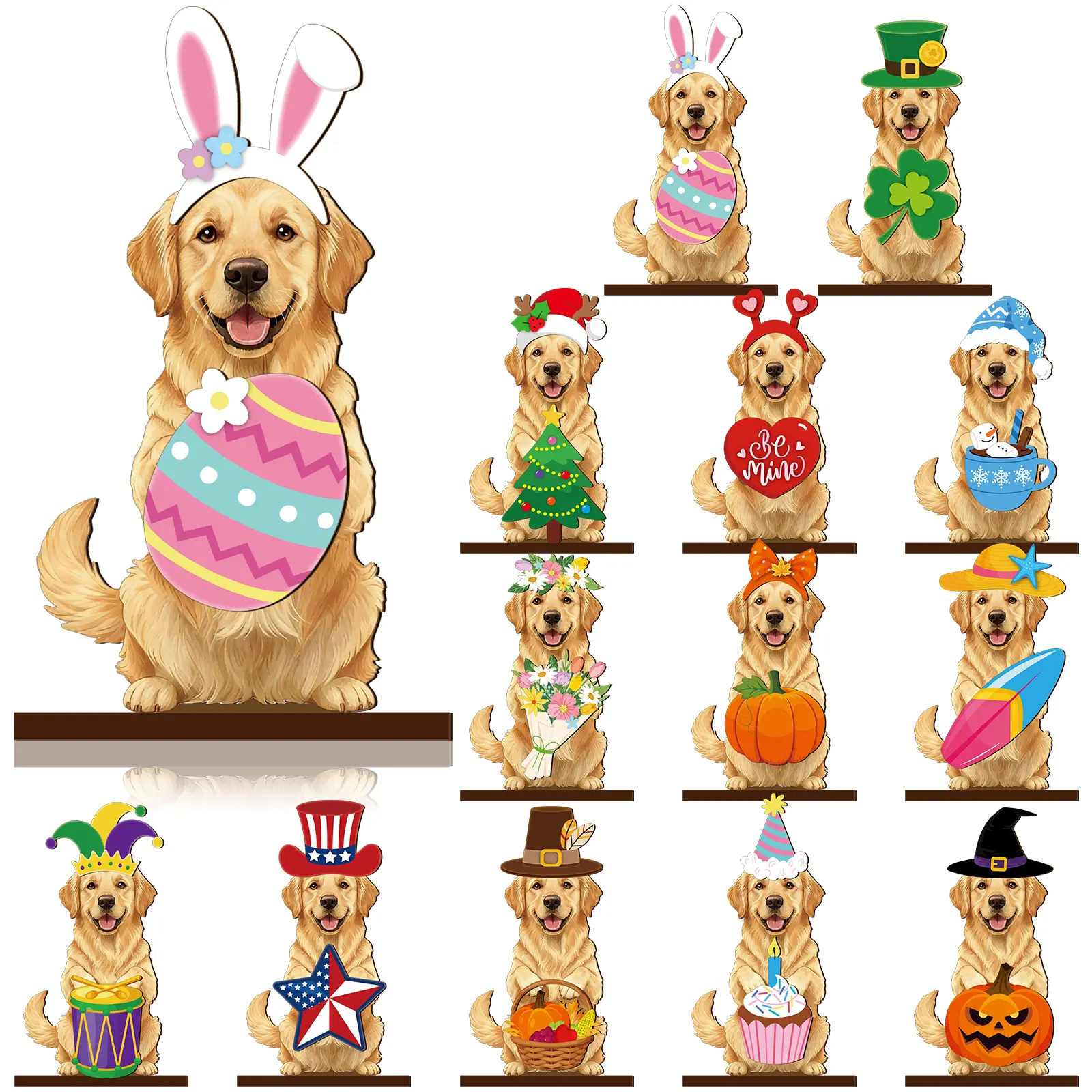 Pat Sign Gift Halloween Decor Cat Ornaments Wooden Sign Cat Desk Decor Interchangeable Pet Decor with Magnet Detachable Hats for Summer Halloween Autumn Holiday Seasonal Birthday Party, Gift for Pet Owning Families and Cat Lovers