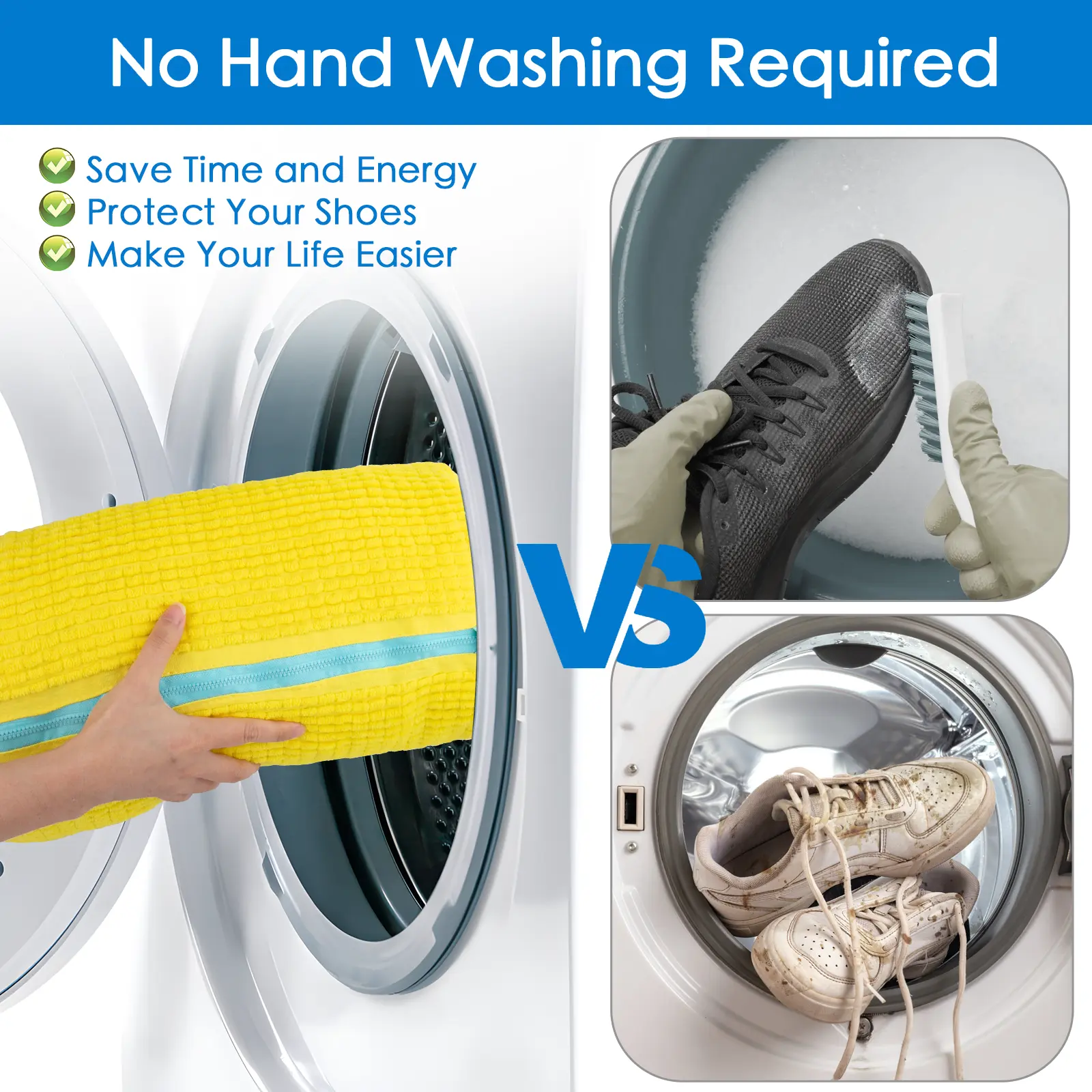 Premium Chenille Shoe Washing Bag for Washing Machine, Heavy Duty Microfiber Sneaker Cleaner & Protection Pouch, Anti-Deformation Laundry Bag for Gym Shoes 