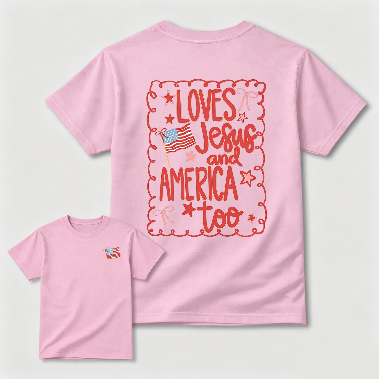 Coquette 4th of July T-shirt, Comfort Colors, Loves Jesus and America Shirt, Preppy Summer Top for Her, USA Patriotic Tee