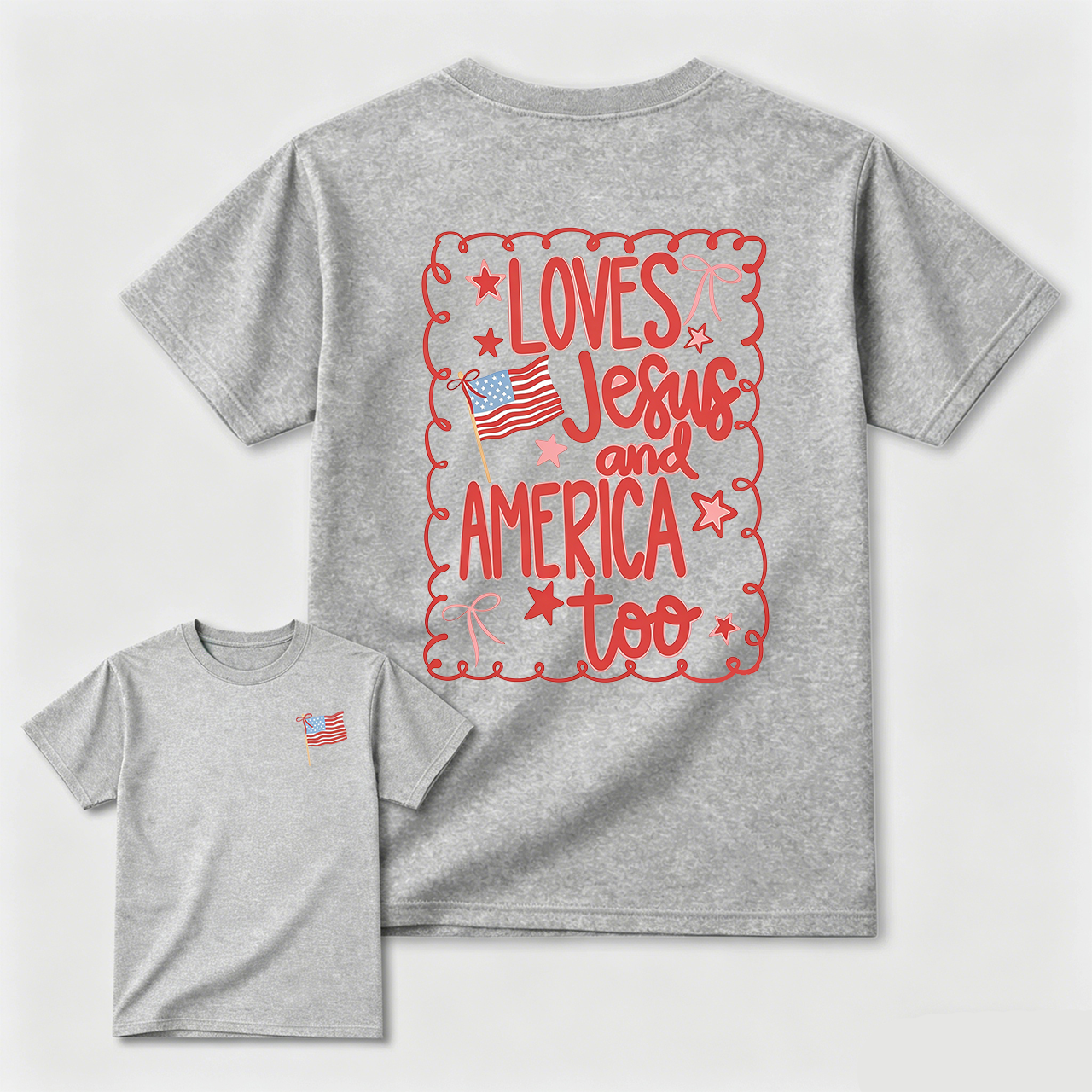 Coquette 4th of July T-shirt, Comfort Colors, Loves Jesus and America Shirt, Preppy Summer Top for Her, USA Patriotic Tee