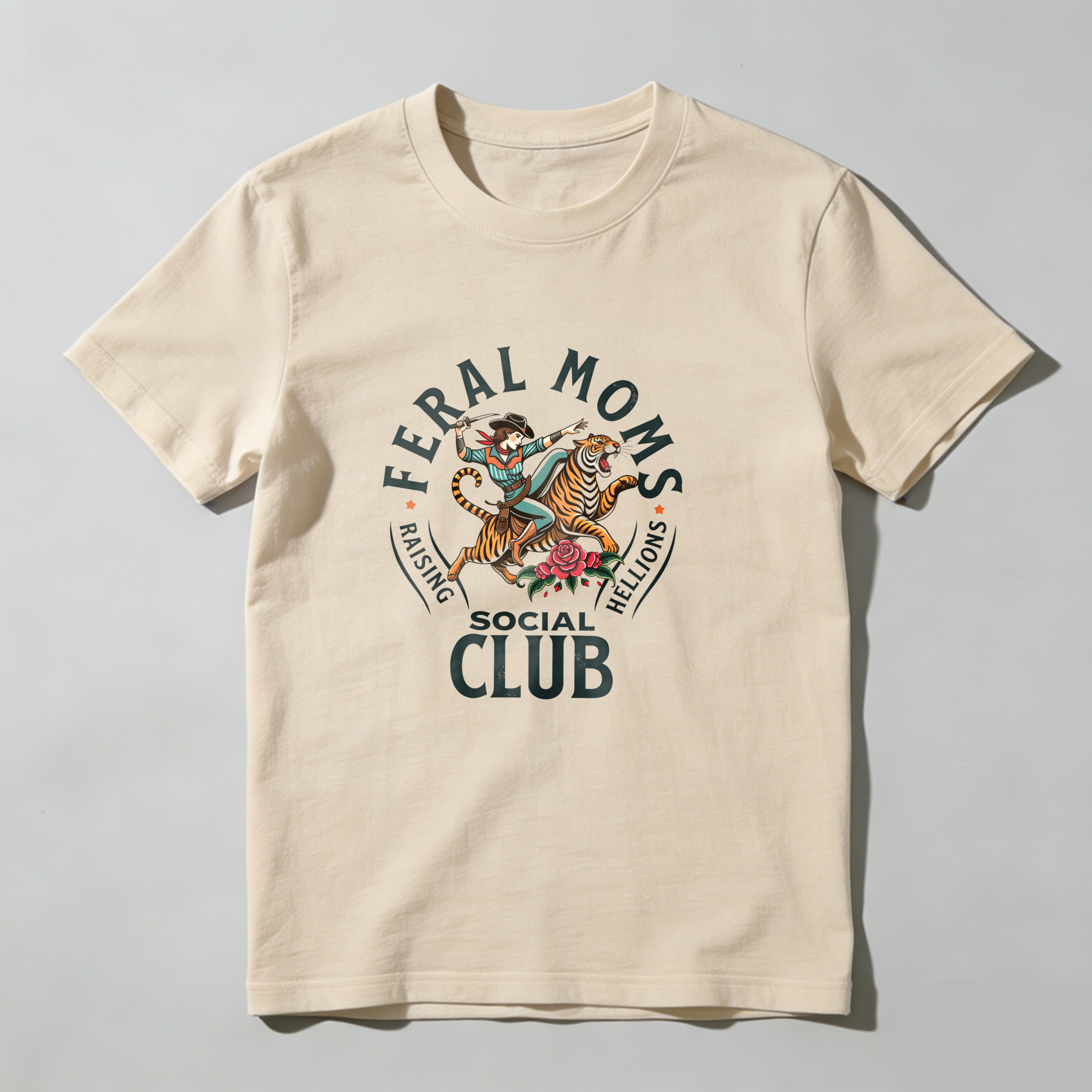 Feral Moms Raising Hellions Social Club tshirt 100% cotton