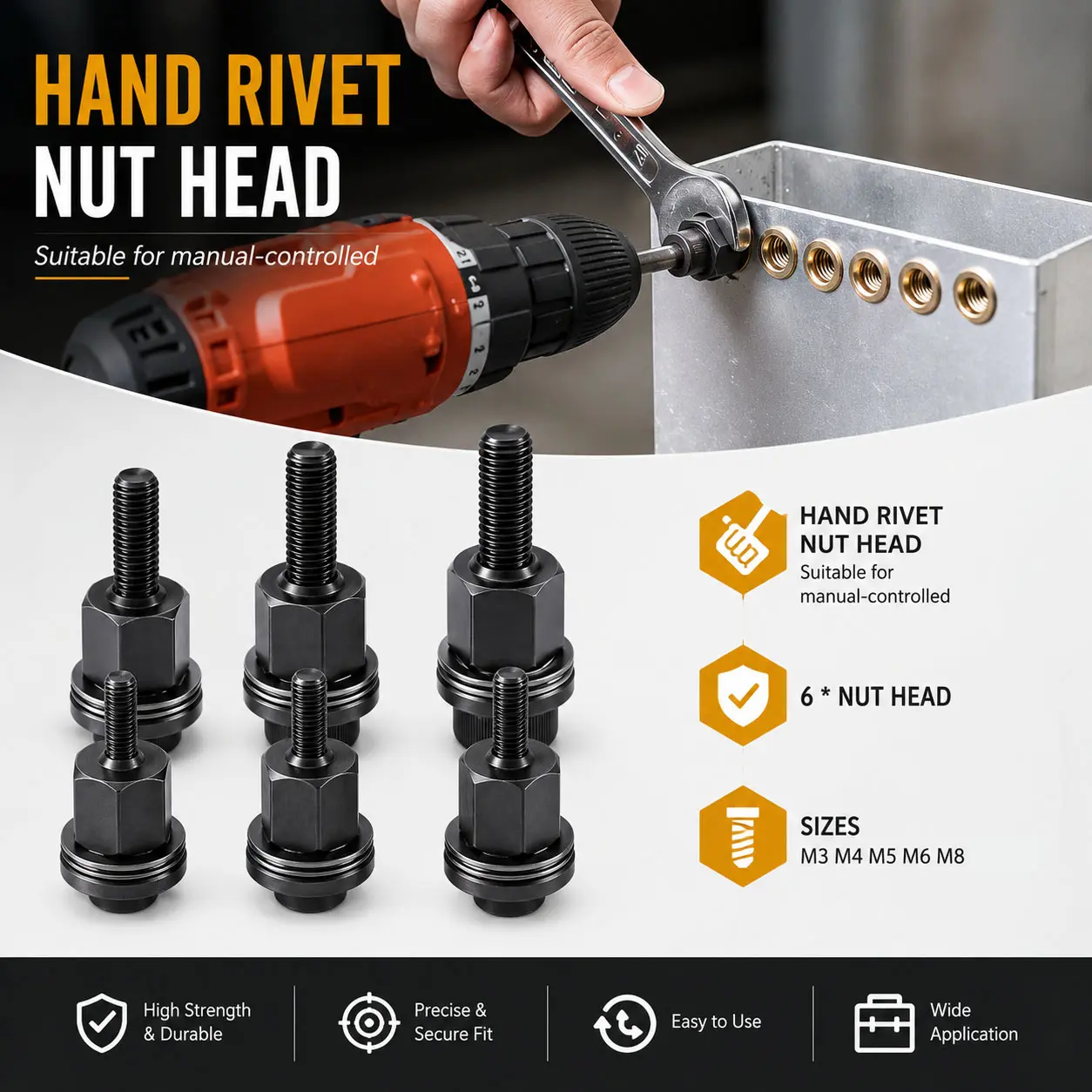 Head Rivet Nut Tool, M3 M4 M5 M6 M8 Rivnut Kit, Carbon Steel Rivnut Set, Threaded Rivet Nut Kit, Manual Riveter Rivnuts Tool Accessory for Automotive Repair Warehouses,fathersdaygift