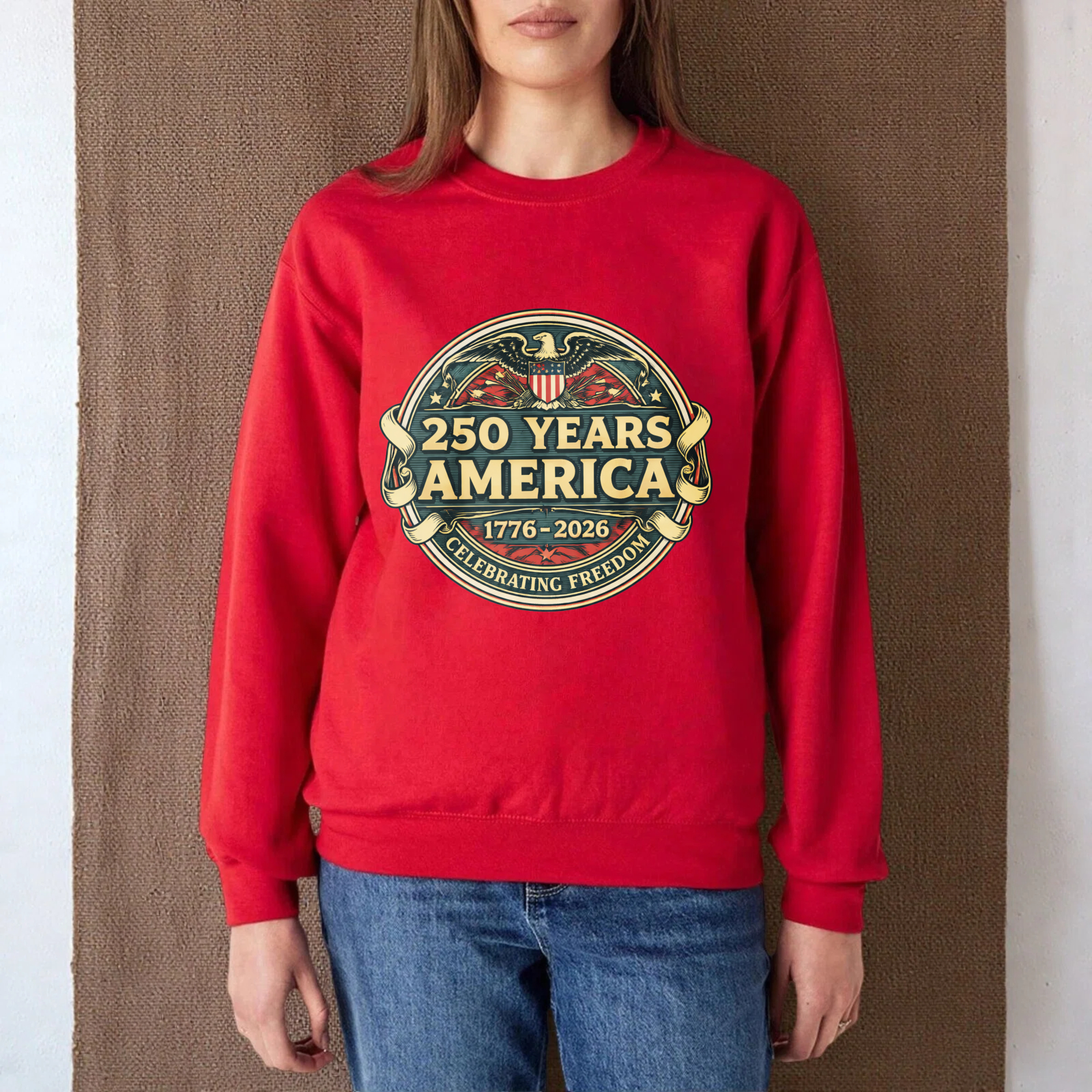 250 Years America 1776 2026 Celebrating Freedom Vintage Eagle Design Sweatshirt Black Unisex Crewneck Pullover Long Sleeve Casual Top