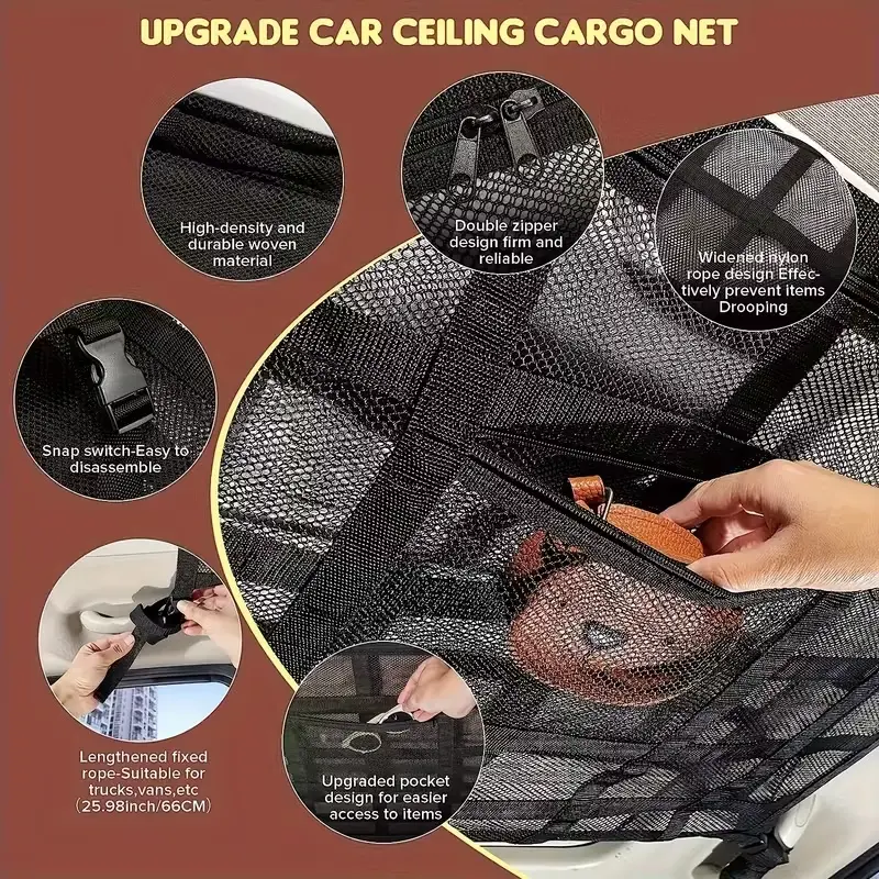 🚗 Car Ceiling Storage Net | 🧳 Maximize Your Car's Overhead Space | ⛺ Perfect for Camping & Road Trips