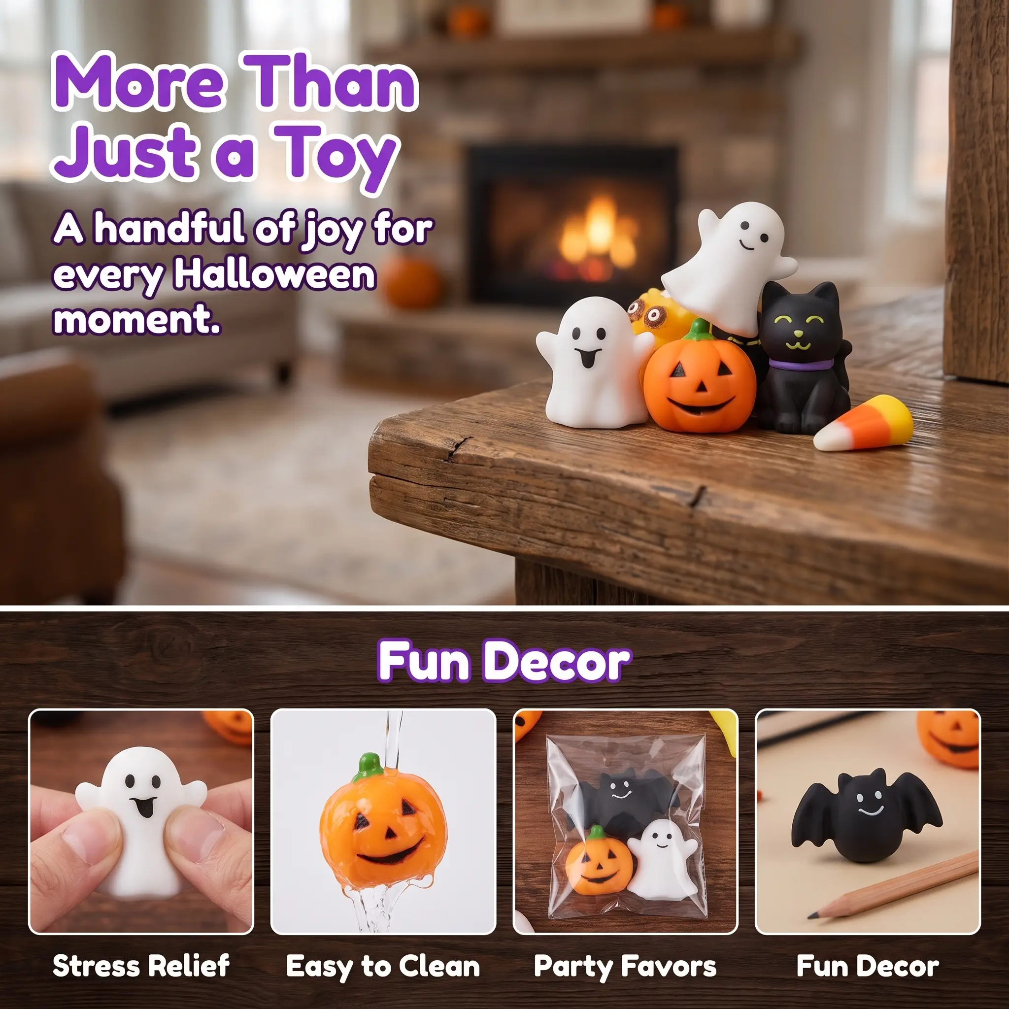Halloween Squishies Stress Relief Toy Set, Classic Pumpkin/Ghost/Bat Shapes, Super Soft TPR Material with Elastic Squeeze Feel, Washable & Durable, Assorted 30/60/90pcs for Party Favors, Classroom Rewards & Trick-or-Treat