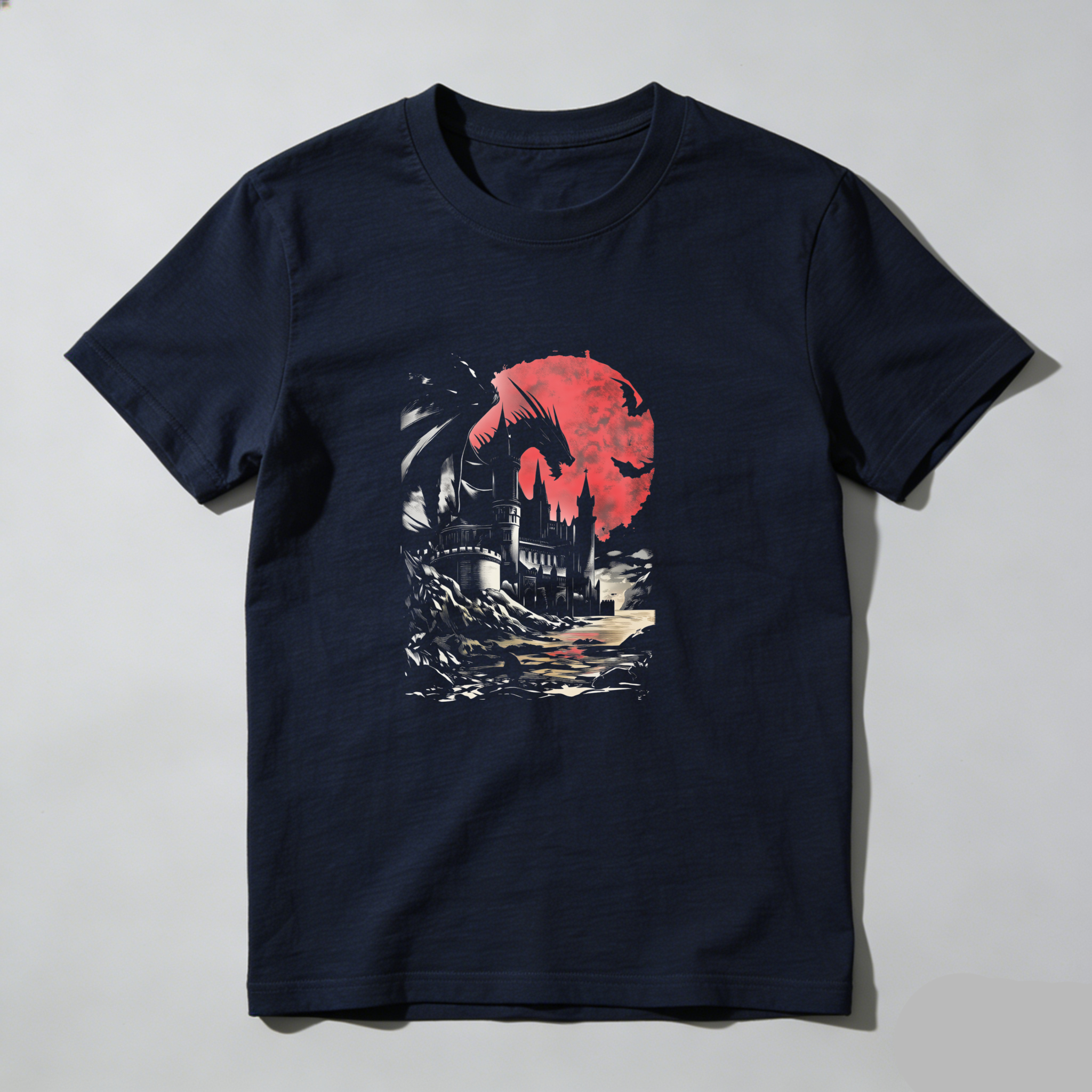 Dark Castle Under Red Moon tshirt 100% cotton