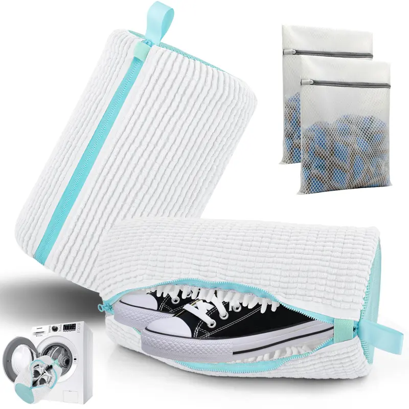 Premium Chenille Shoe Washing Bag for Washing Machine, Heavy Duty Microfiber Sneaker Cleaner & Protection Pouch, Anti-Deformation Laundry Bag for Gym Shoes 